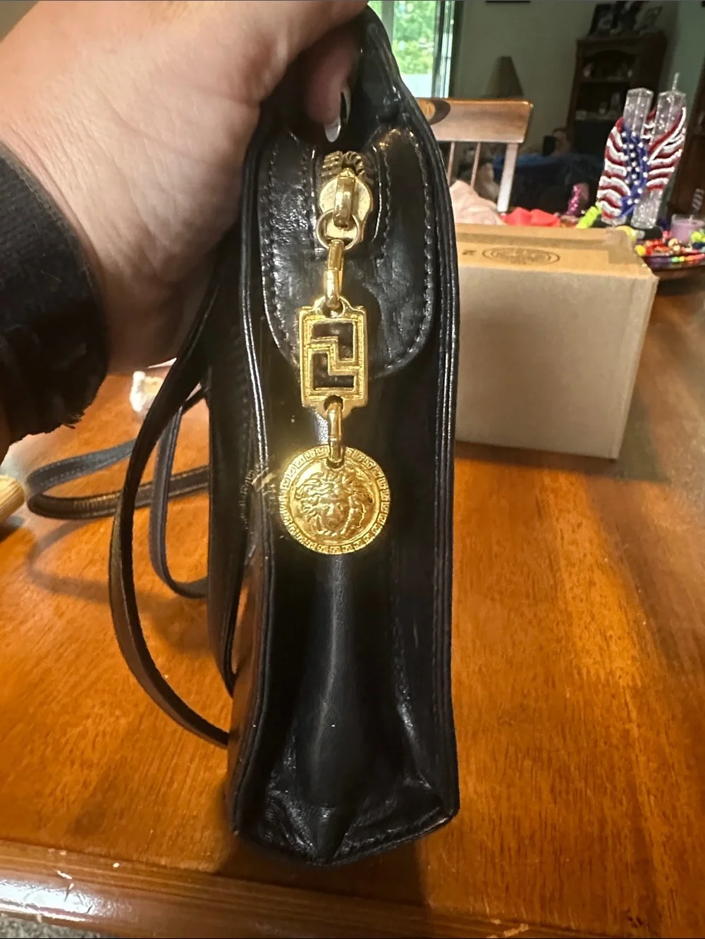 Versace Black Leather Shoulder Bag with Medallion Detail - Picture 2 of 5